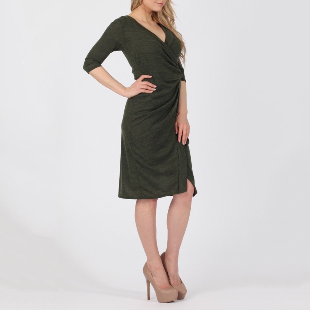 Last one Olive Green Bodycon Knit Wrap Sweater Dress - Picture 3 of 16